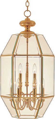 16 1/2" 9-Light Entry Foyer Pendant in Polished Brass with Clear Glass