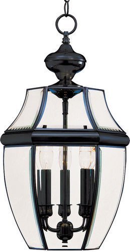 12" 3-Light Outdoor Hanging Lantern in Black with Clear Glass