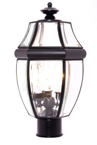 9 1/2" 3-Light Outdoor Pole/Post Lantern in Black with Clear Glass