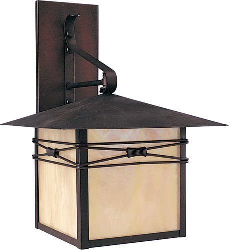 11" 1-Light Outdoor Wall Lantern in Burnished with Iridescent Glass