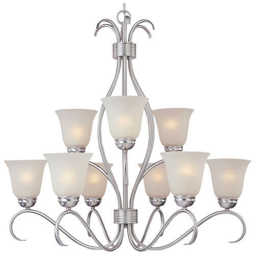 32" Energy Star 9-Light Chandelier in Satin Nickel with Ice Glass