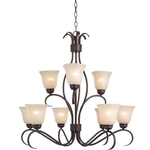 32" Energy Star 9-Light Multi-Tier Chandelier in Oil Rubbed Bronze with Wilshire Glass