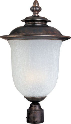 13" Energy Star 1-Light Outdoor Pole/Post Lantern in Chocolate with Frost Crackle Glass