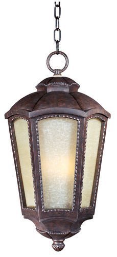 11" Energy Star 1-Light Outdoor Hanging in Mottled Leather with Tawny Linen Glass