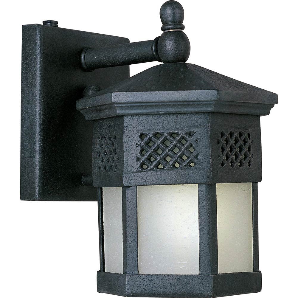 Energy Efficient Outdoor Wall Lantern in Country Forge with Frosted Seedy Glass