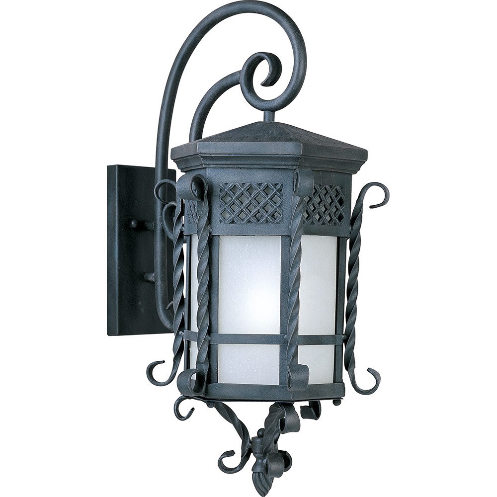 Energy Efficient Outdoor Wall Lantern in Country Forge with Frosted Seedy Glass