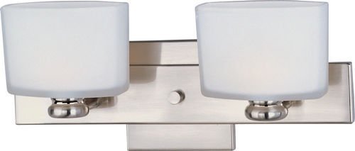 14 1/2" 2-Light Bath Vanity in Satin Nickel in Satin White Glass