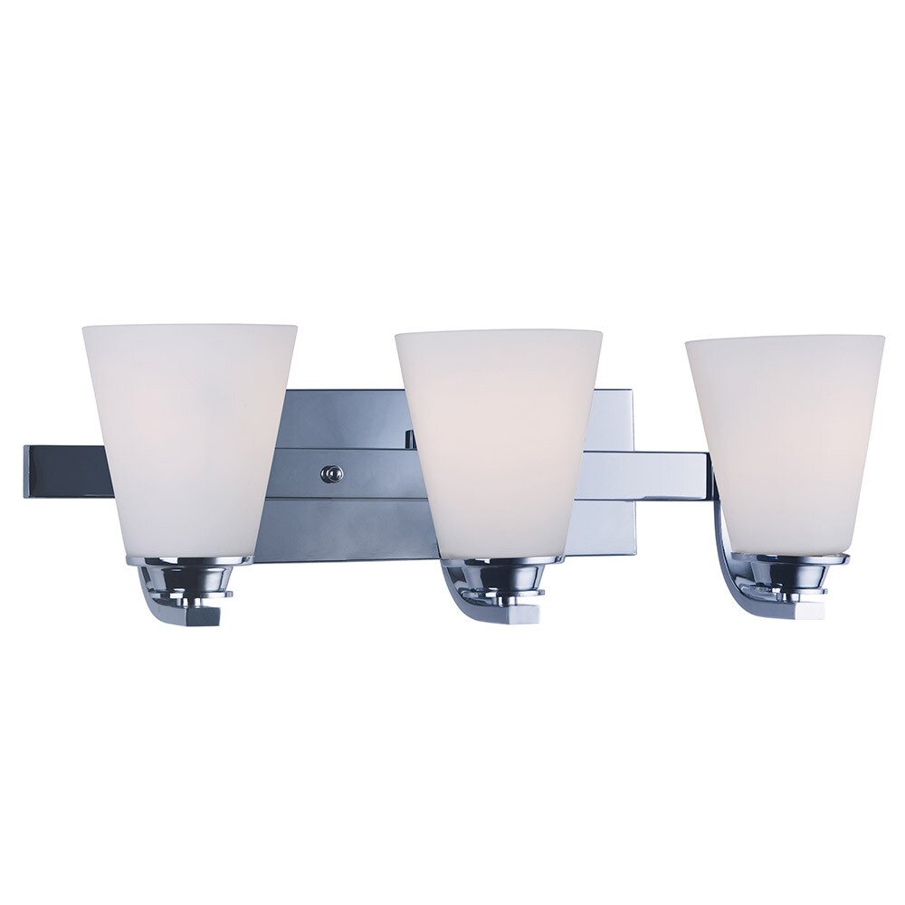 19" 3-Light Bath Vanity in Polished Chrome with Satin White Glass