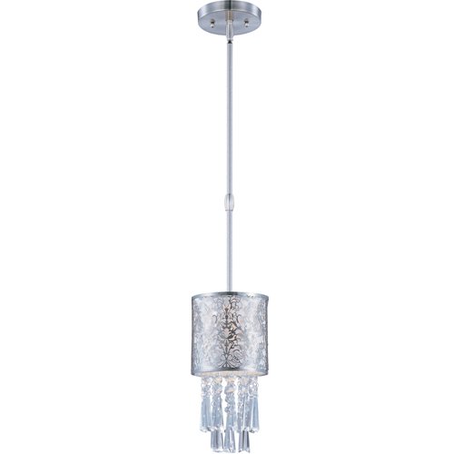 6 1/4" 1-Light Mini Pendant in Satin Nickel with Beveled Crystal and a White Fabric Shade