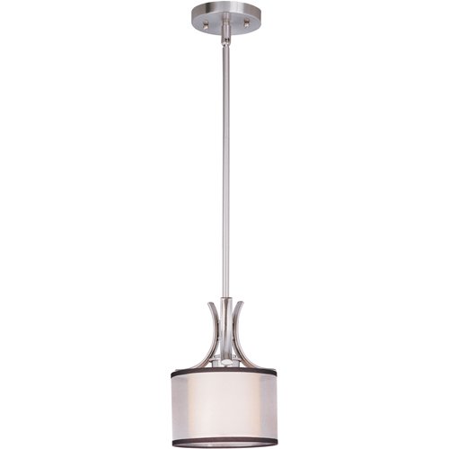 8" 1-Light Mini Pendant in Satin Nickel with Satin White Glass and a Sheer Charcoal Shade