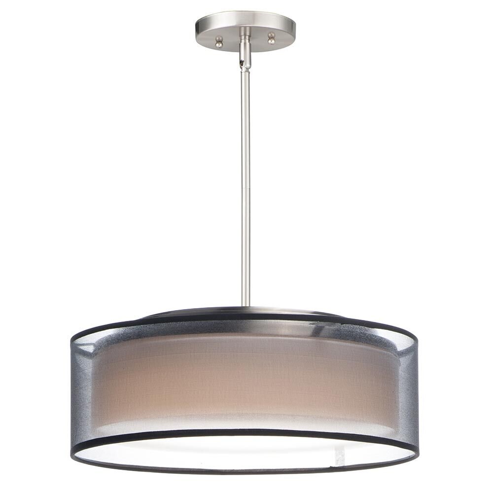 16" Wide LED Pendant in Satin Nickel and Black Organza