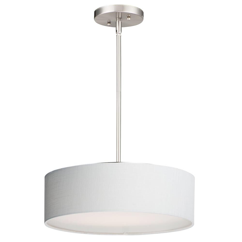 16" Wide LED Pendant in Satin Nickel and White Linen