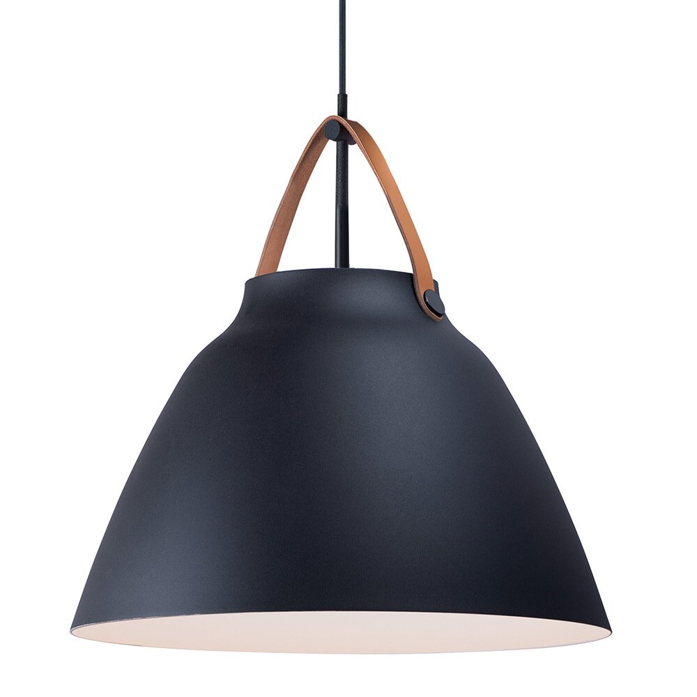 1-Light Pendant in Tan Leather with Black