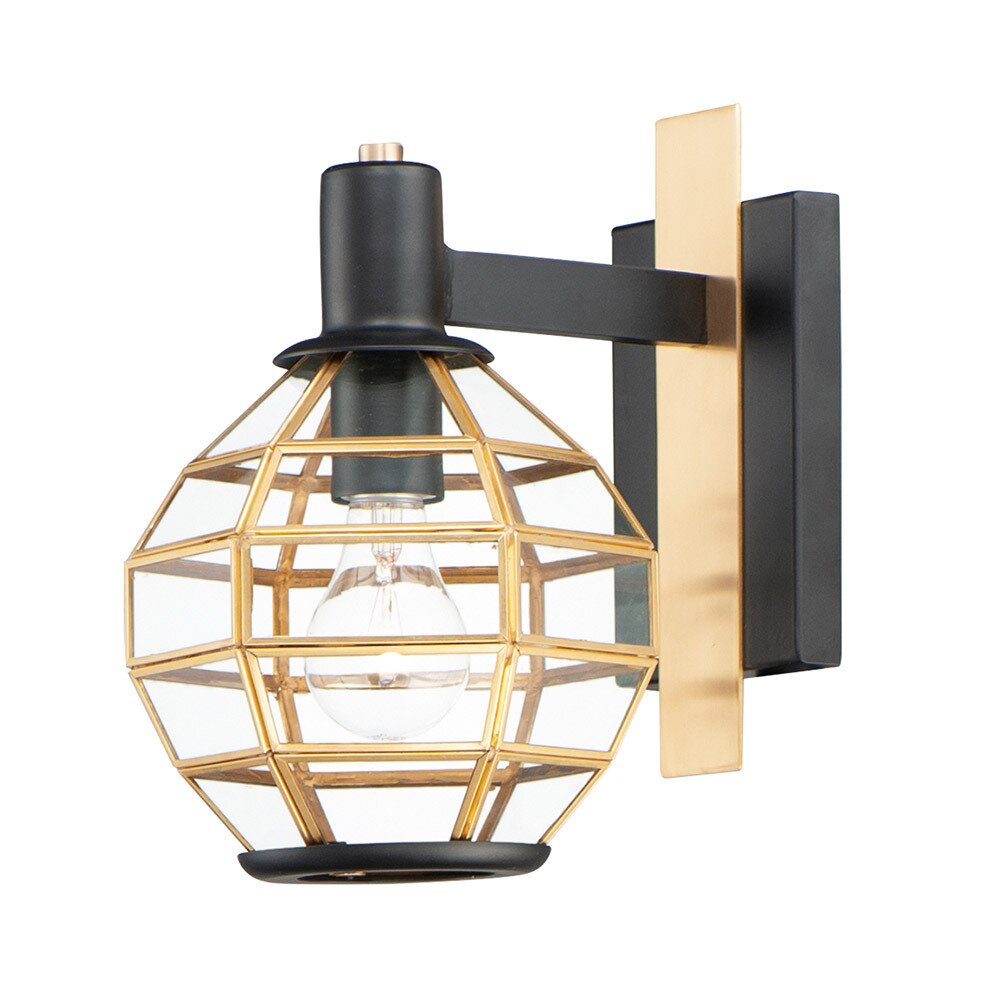 1-Light Outdoor Wall in Black with Burnished Brass