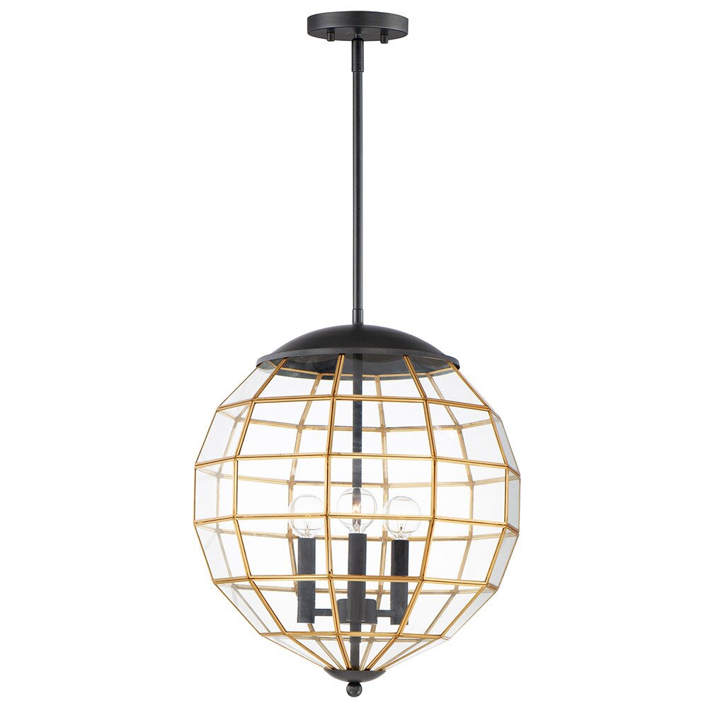 3-Light Pendant in Black with Burnished Brass