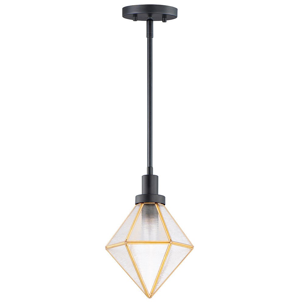 1-Light Mini Pendant in Black with Burnished Brass