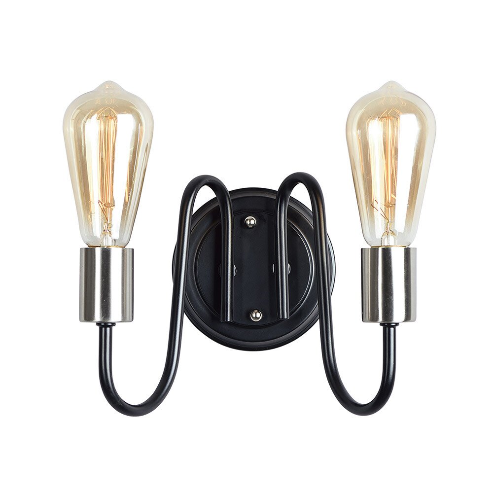 2-Light Wall Sconce in Satin Nickel with Black