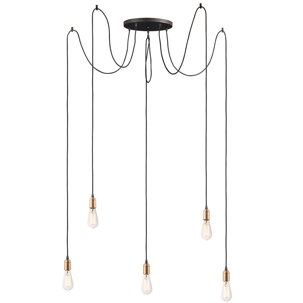 5-Light Pendant in Antique Brass and Satin Black