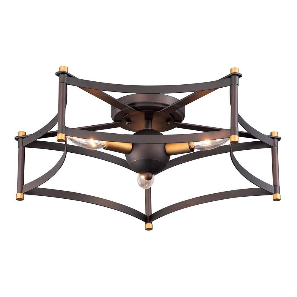 3-Light Ceiling Flushmount in Oil Rubbed Bronze And Antique Brass