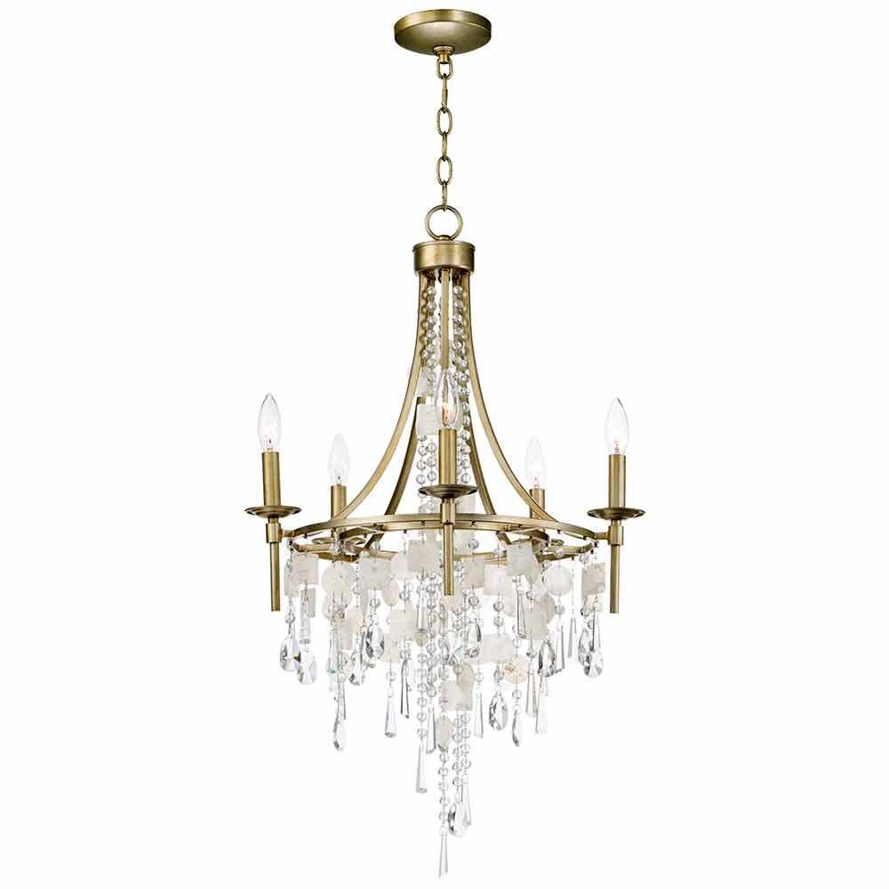 5-Light Chandelier in Capiz with Gold Silver