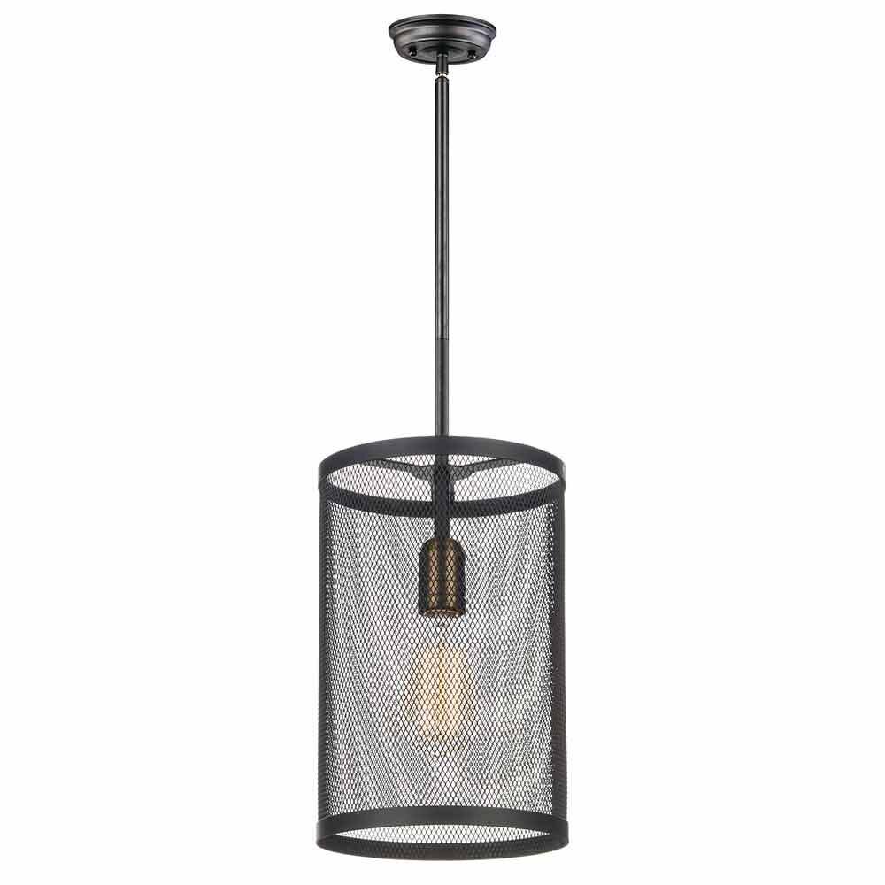 1-Light Pendant with Bulbs in Black with Natural Aged Brass