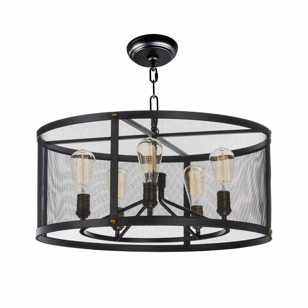 5-Light Chandelier with Bulbs in Black with Natural Aged Brass
