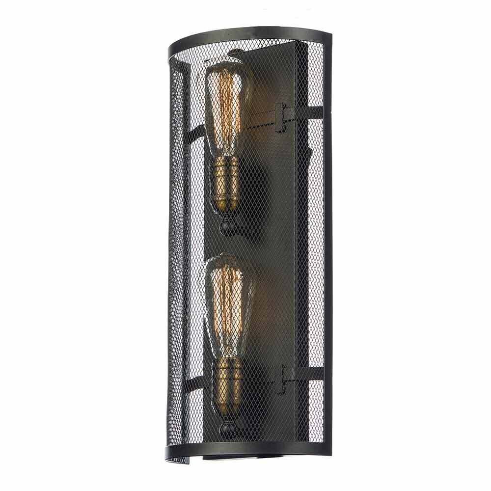 2-Light Wall Sconce with Bulbs in Black with Natural Aged Brass
