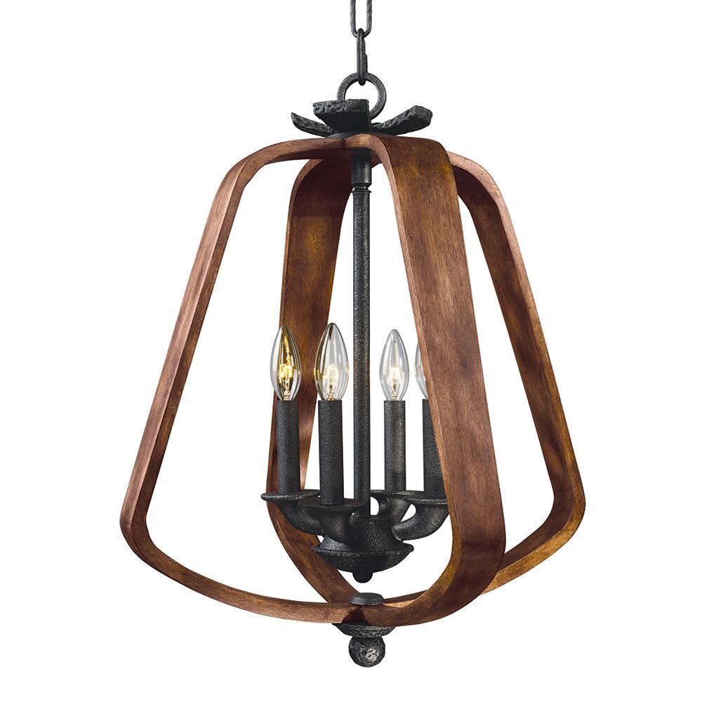4-Light Chandelier in Barn Wood with Iron Ore