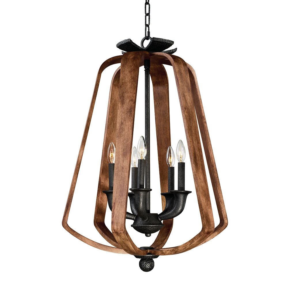 5-Light Chandelier in Barn Wood with Iron Ore