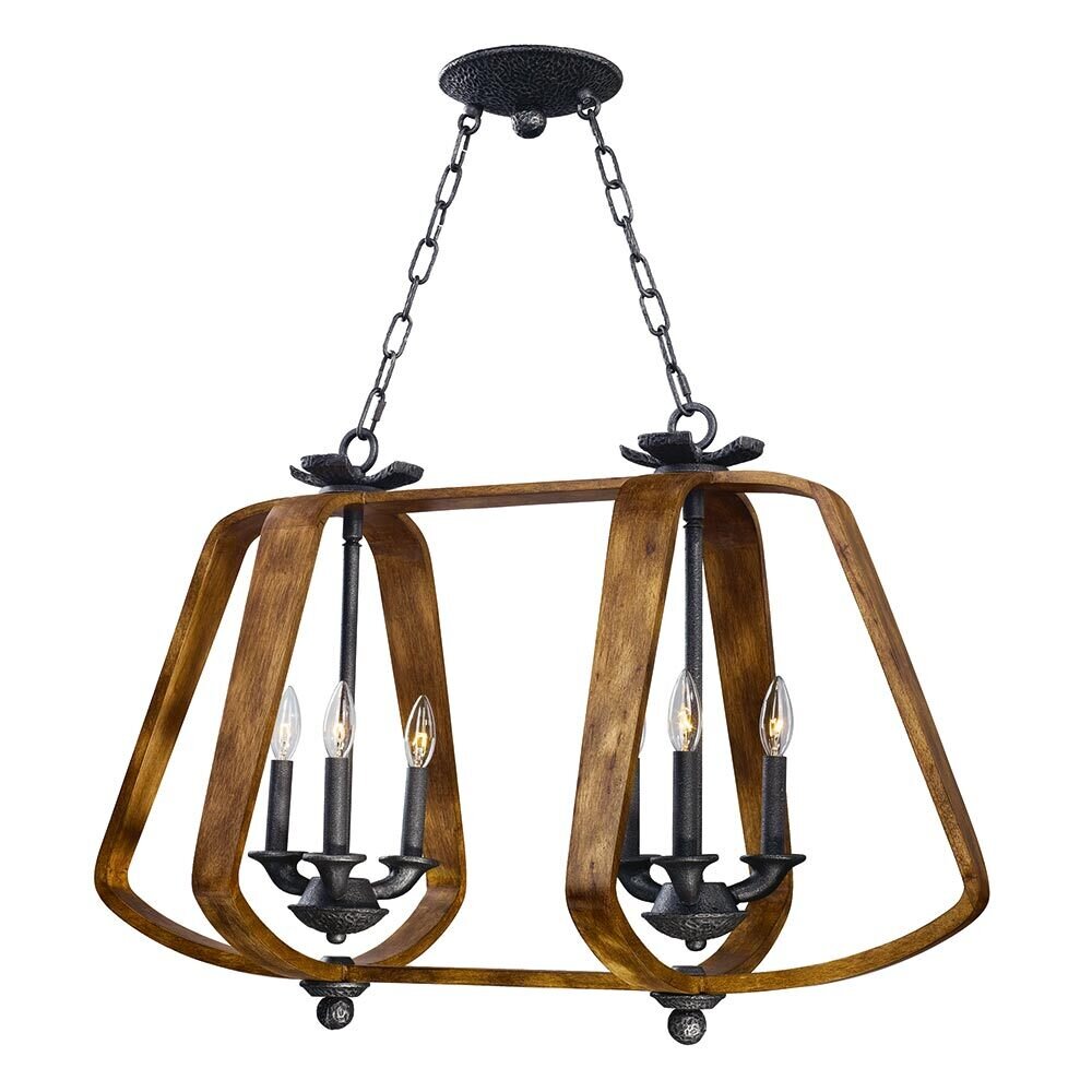 6-Light Chandelier in Barn Wood with Iron Ore