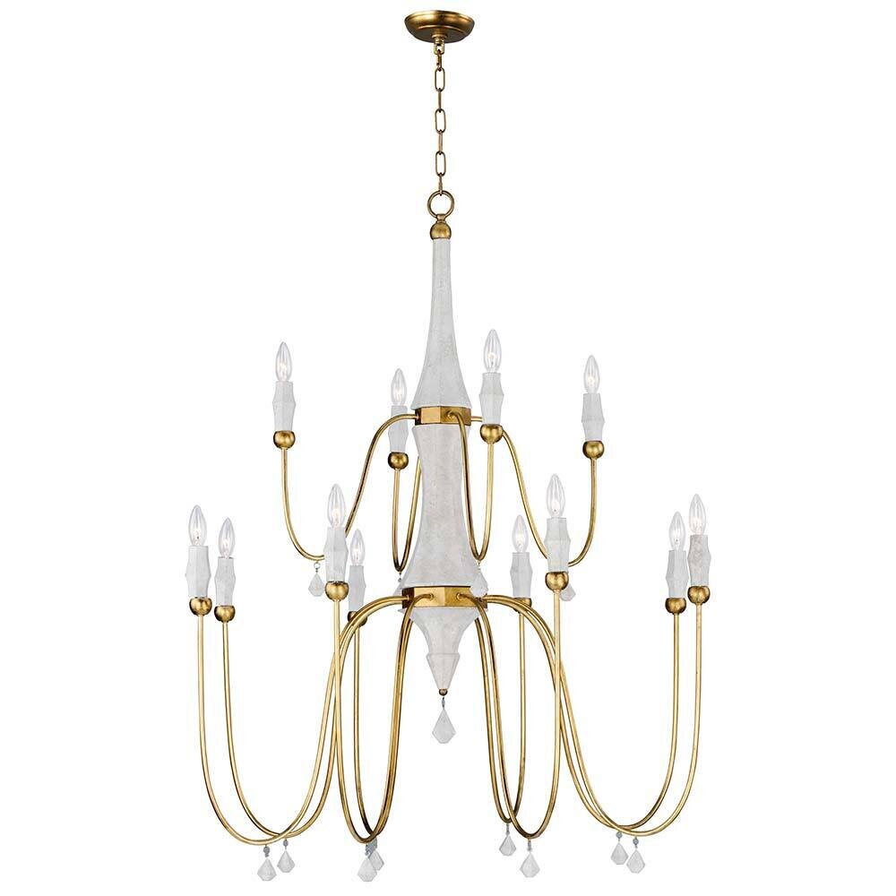 12-Light Chandelier in Claystone with Gold Leaf