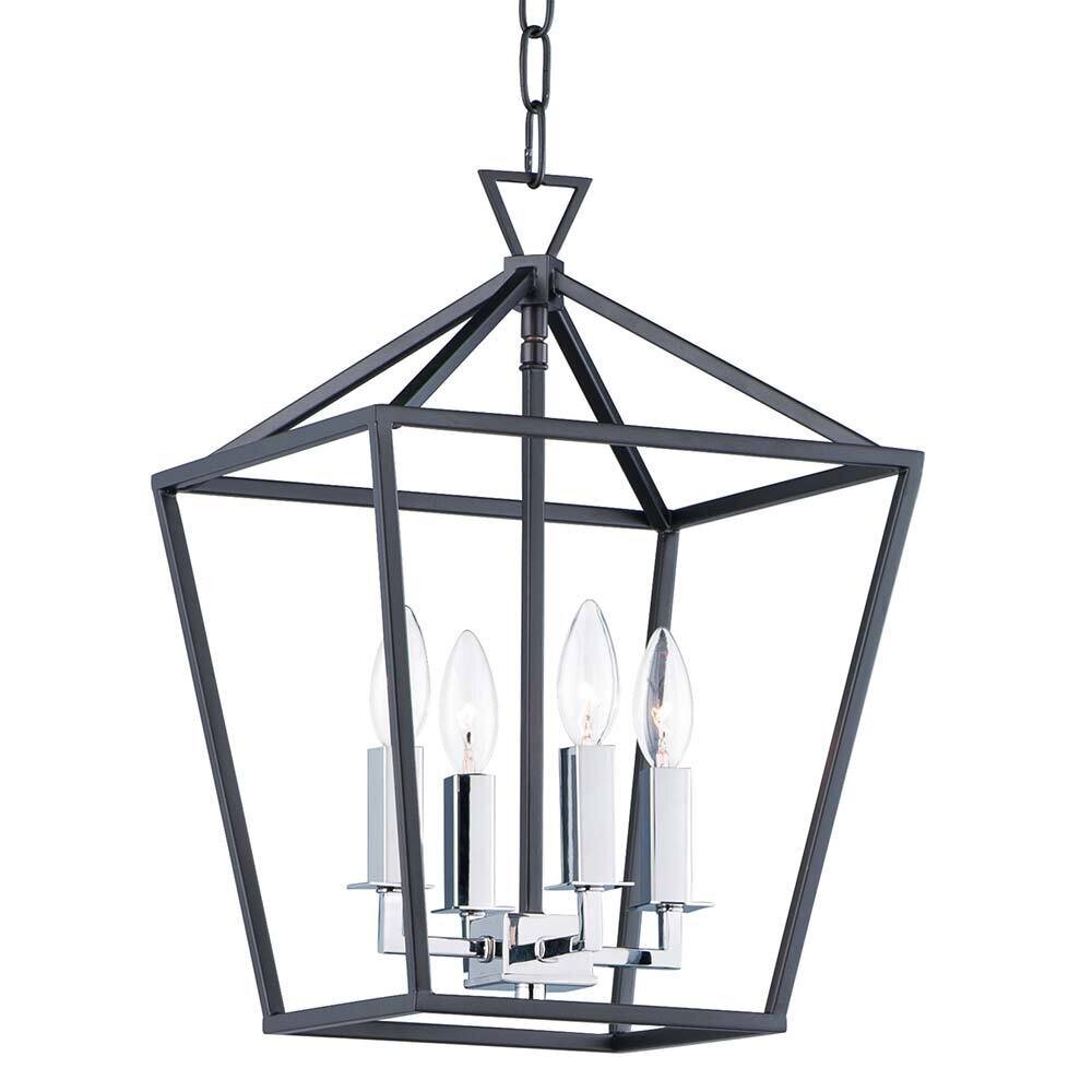4-Light Small Chandelier in Textured Black with Polished Nickel