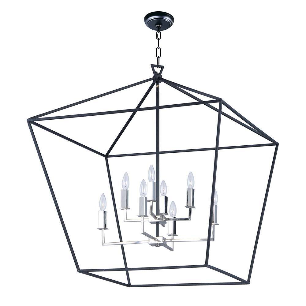 8-Light Chandelier in Textured Black with Polished Nickel