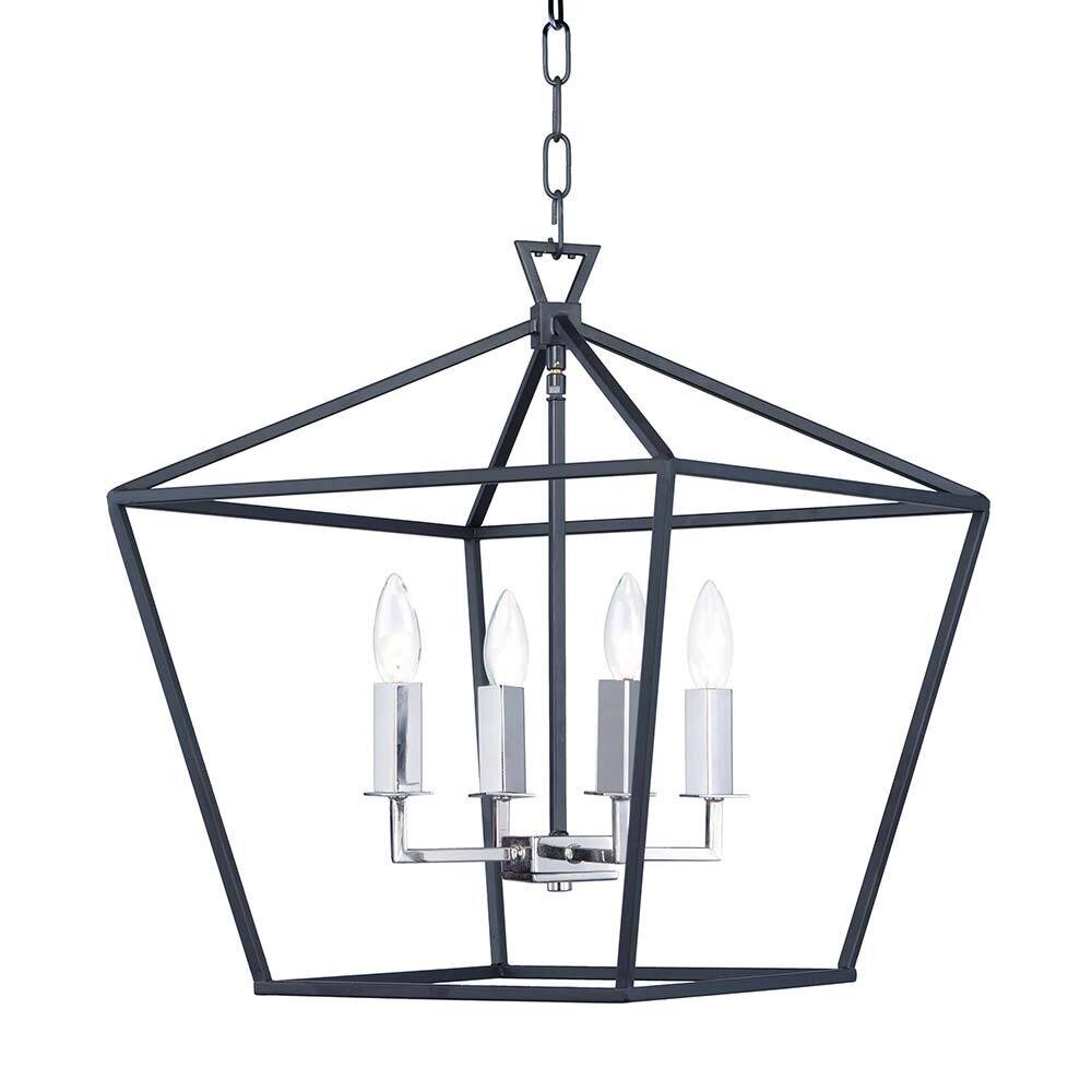 4-Light Chandelier in Textured Black with Polished Nickel