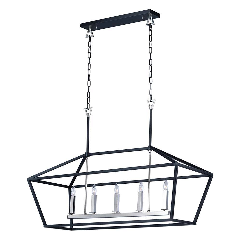5-Light Linear Chandelier in Textured Black with Polished Nickel