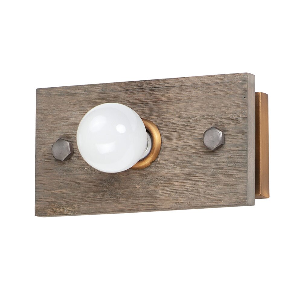 1-Light Wall Sconce in Weathered Wood with Antique Brass
