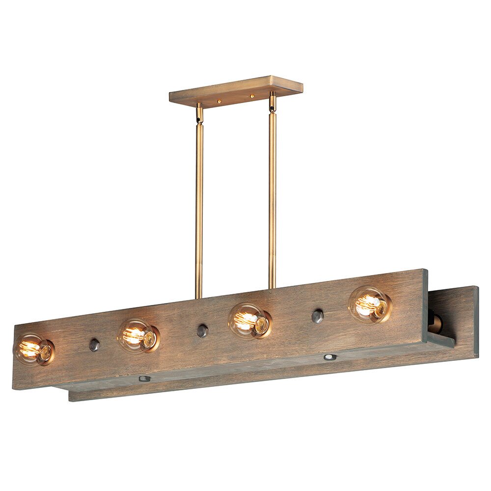8-Light Pendant in Weathered Wood with Antique Brass