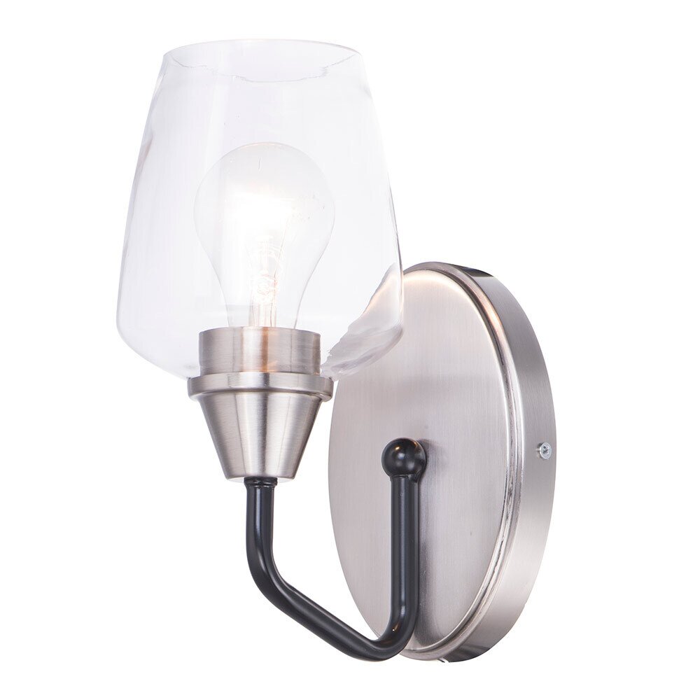 1-Light Wall Sconce in Satin Nickel with Black
