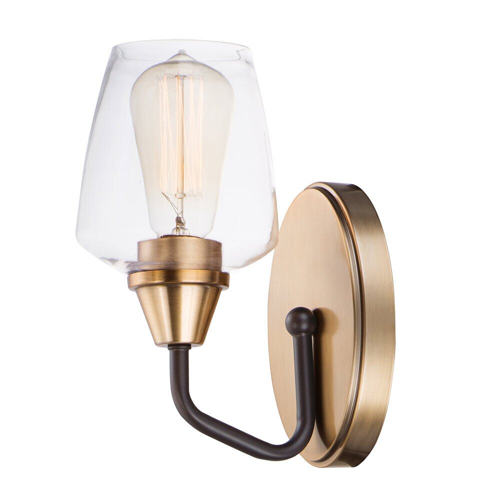 1-Light Wall Sconce in Bronze with Antique Brass