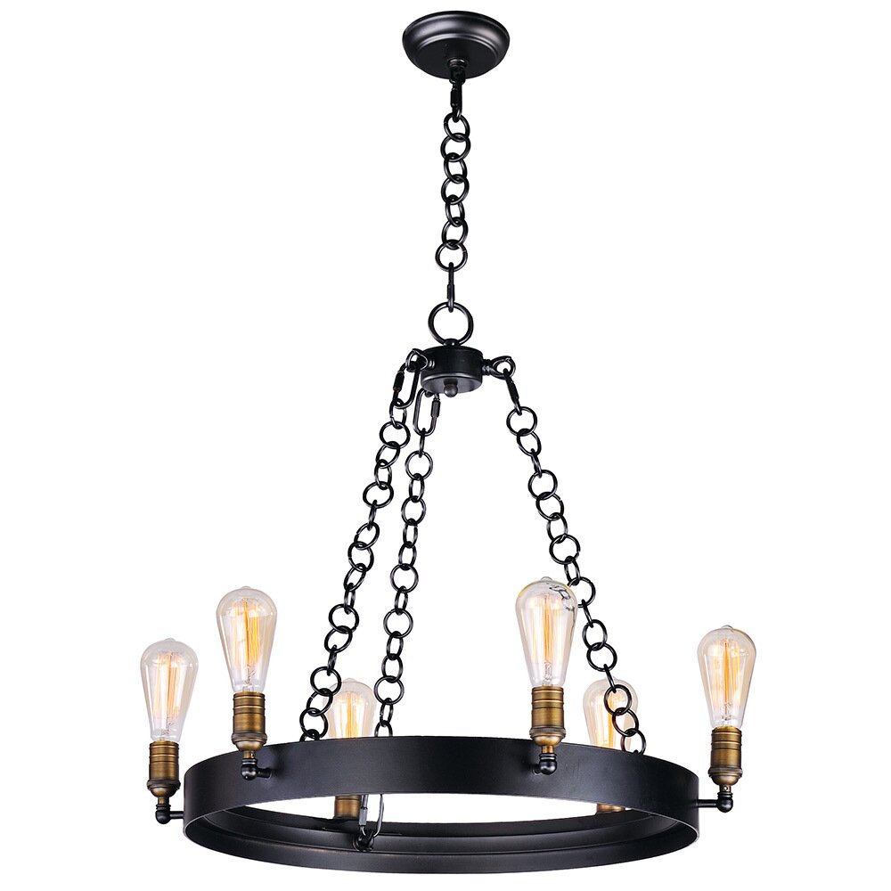 6-Light Chandelier with Bulbs in Black with Natural Aged Brass