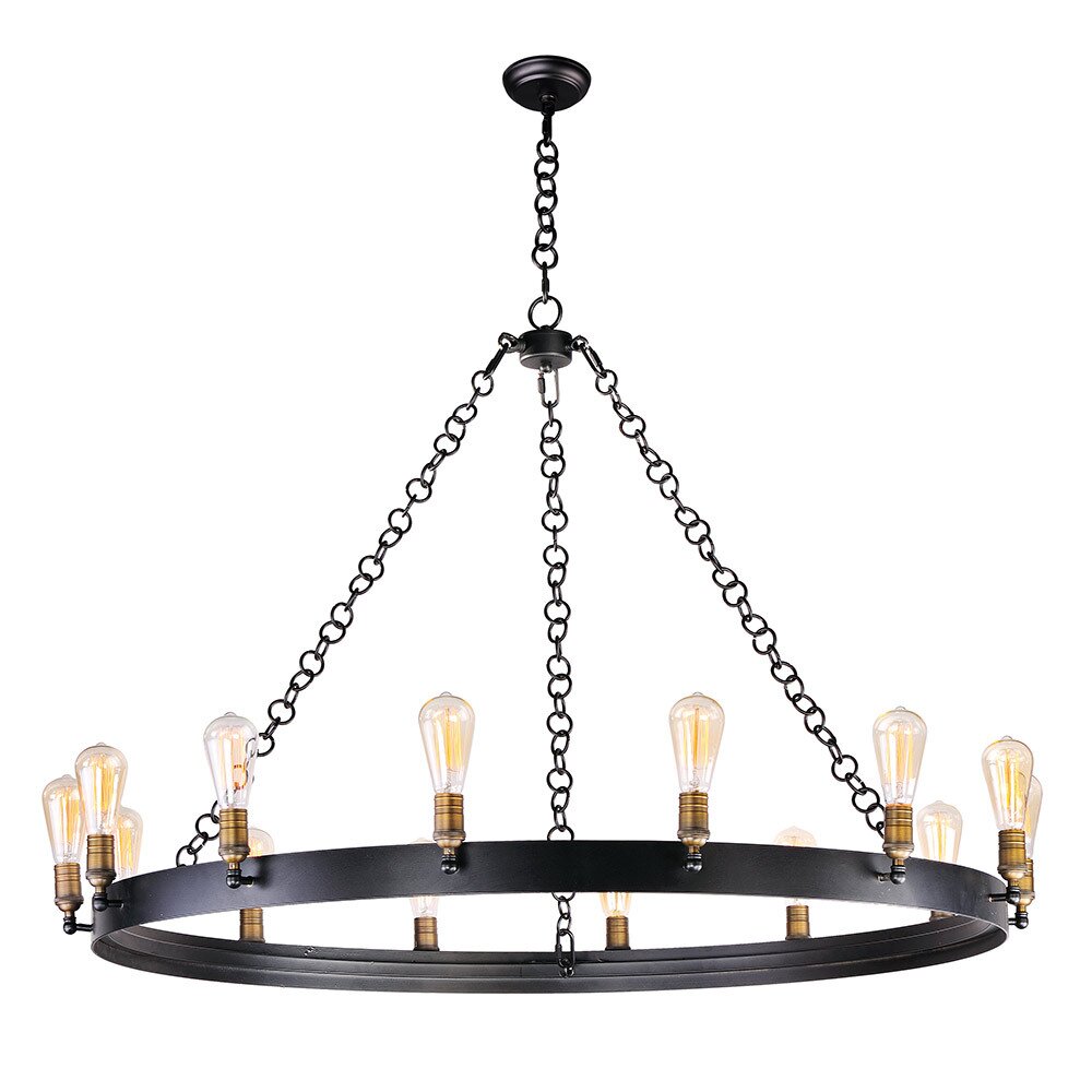 14-Light Chandelier with Bulbs in Black with Natural Aged Brass