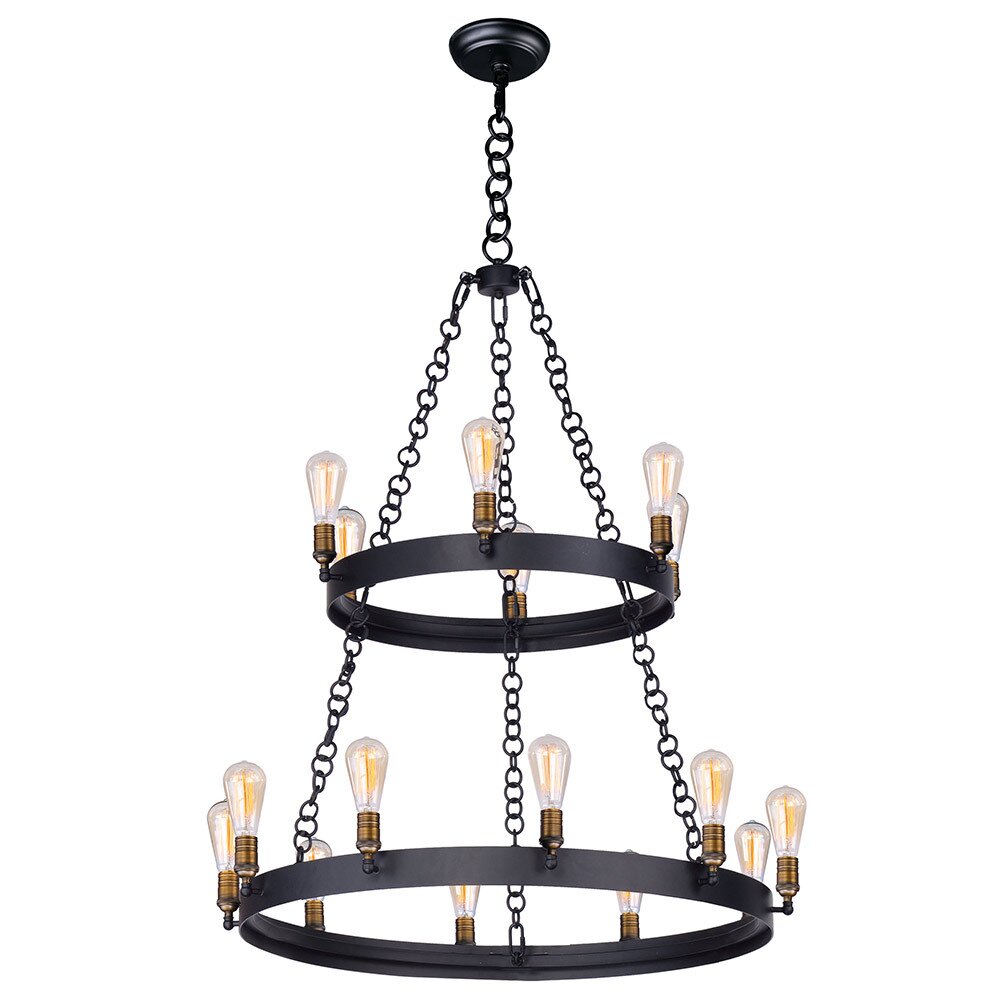 16-Light Chandelier with Bulbs in Black with Natural Aged Brass