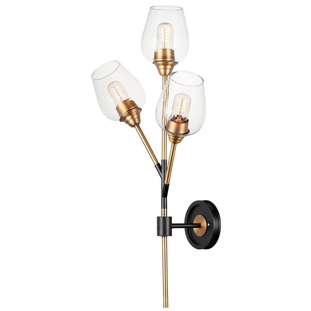 3-Light Wall Sconce in Antique Brass and Satin Black