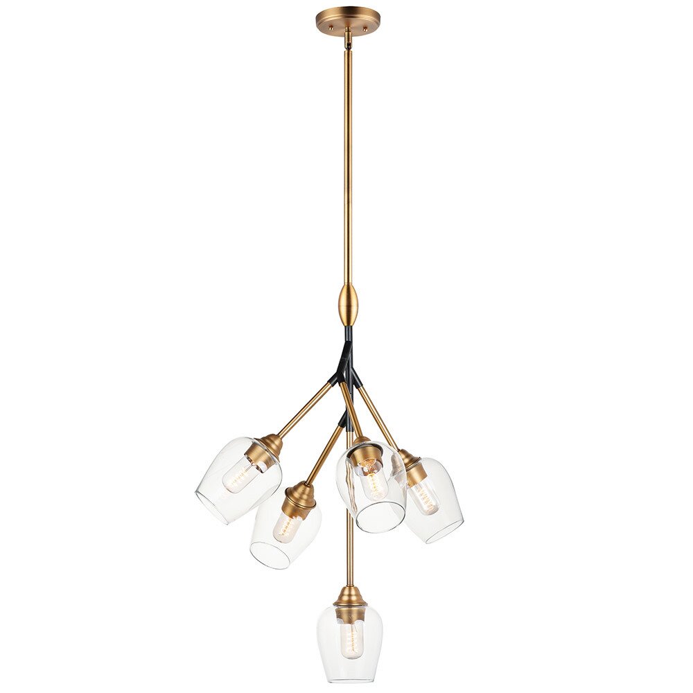 5-Light Pendant in Antique Brass and Satin Black