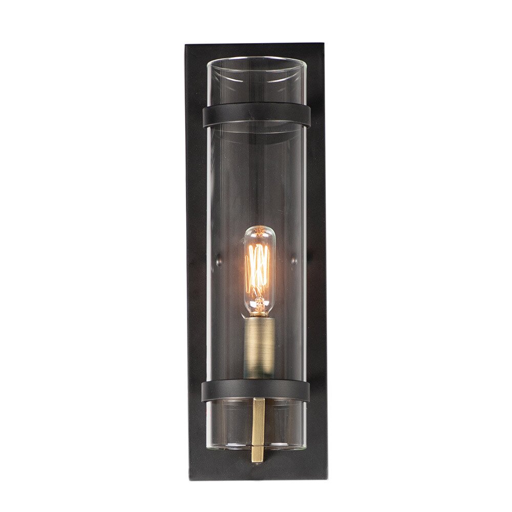 1-Light Wall Sconce in Black with Antique Brass
