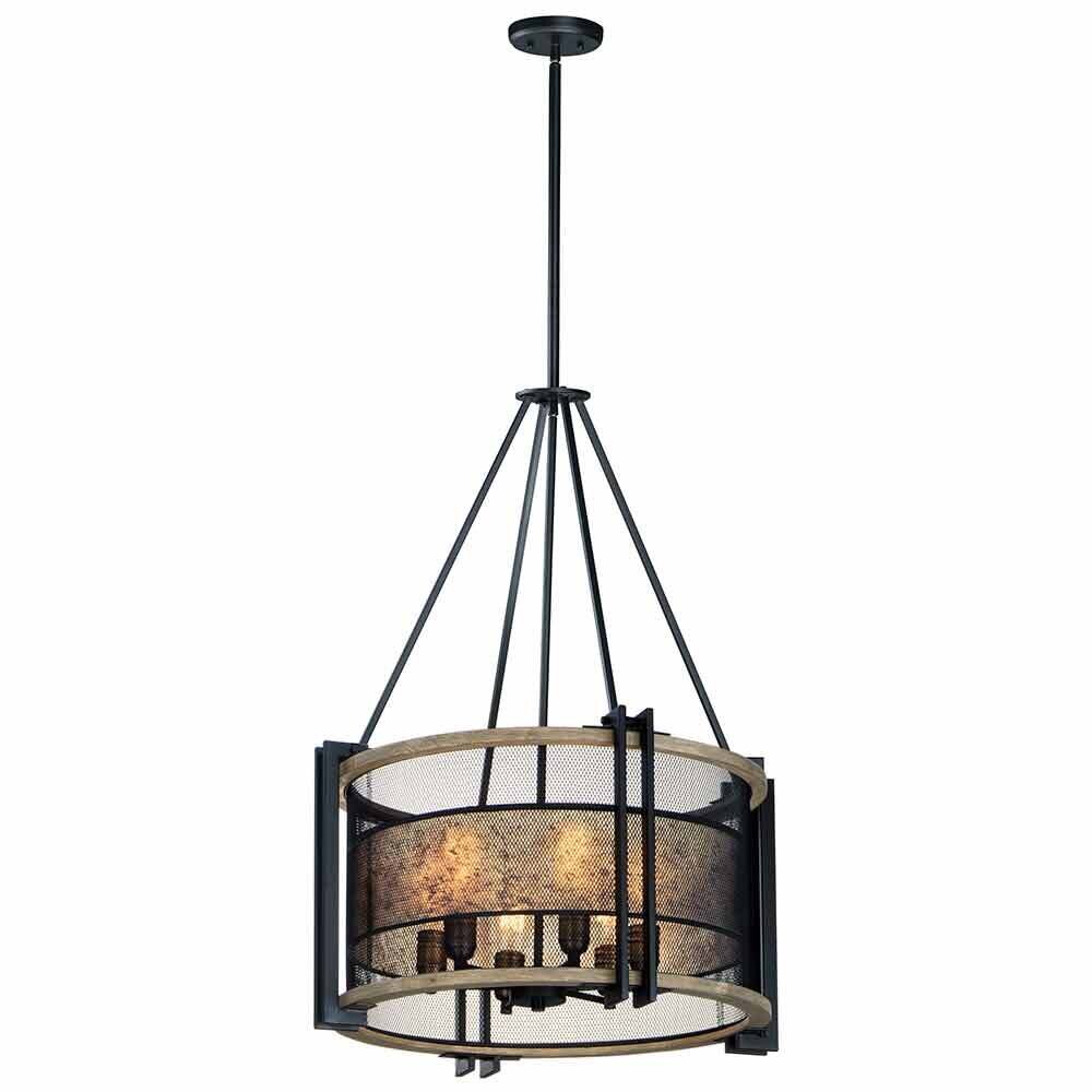 6-Light Chandelier in Black with Barn Wood with Antique Brass