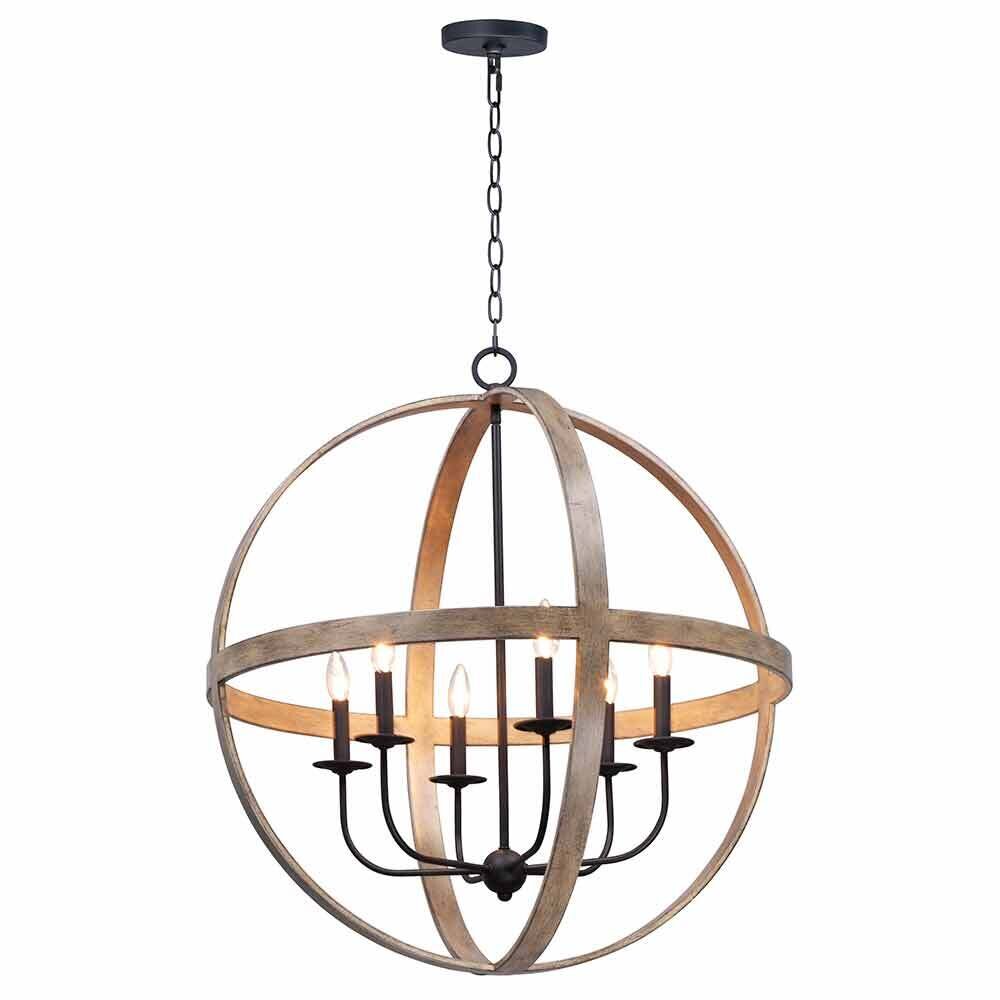 6-Light Pendant in Barn Wood with Black