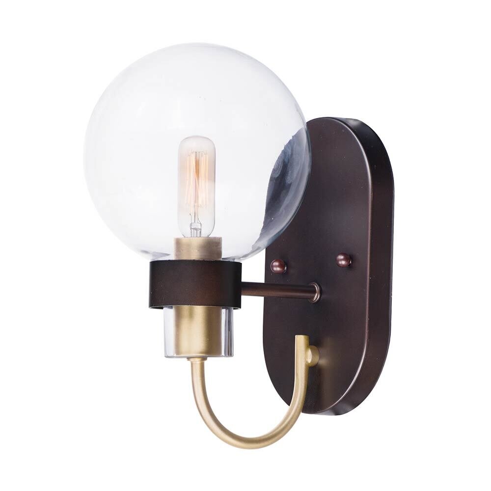 1-Light Wall Sconce in Bronze with Satin Brass