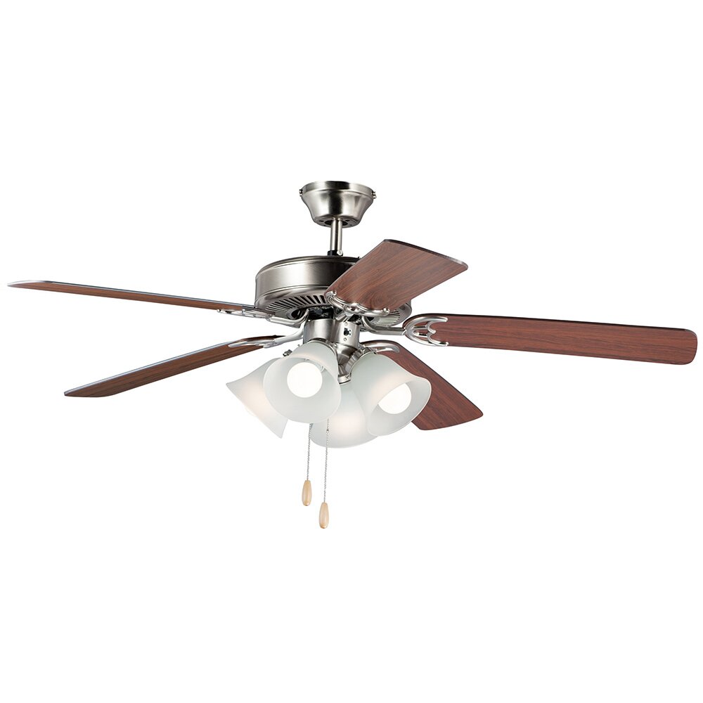 52" LED 4-Light Ceiling Fan in Satin Nickel with Walnut with Pecan