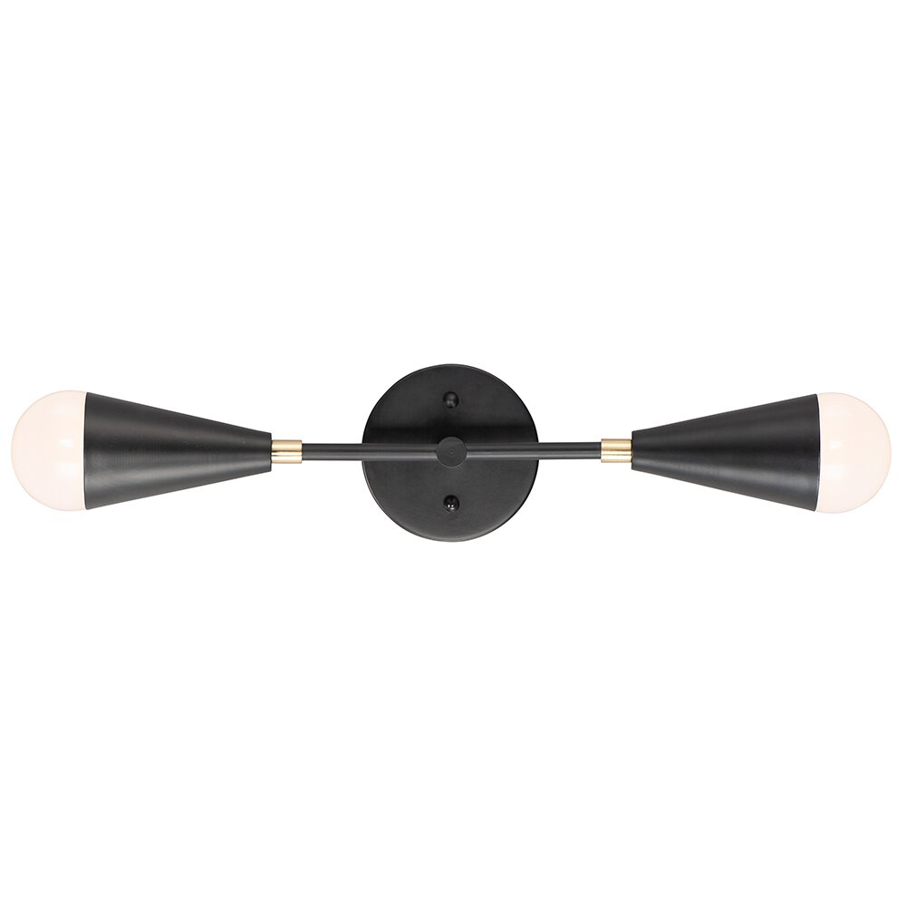 2-Light Wall Sconce with Bulbs in Black & Satin Brass